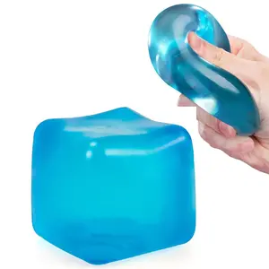 2.1" Sensory Stress Cube High-Density Gel Filled Ice Cube Squishy Fidget Toy for Anxiety Relief Slow Rising ADHD Focus Aid Kids Adults 1Pc Blue Relaxation Stick Solution