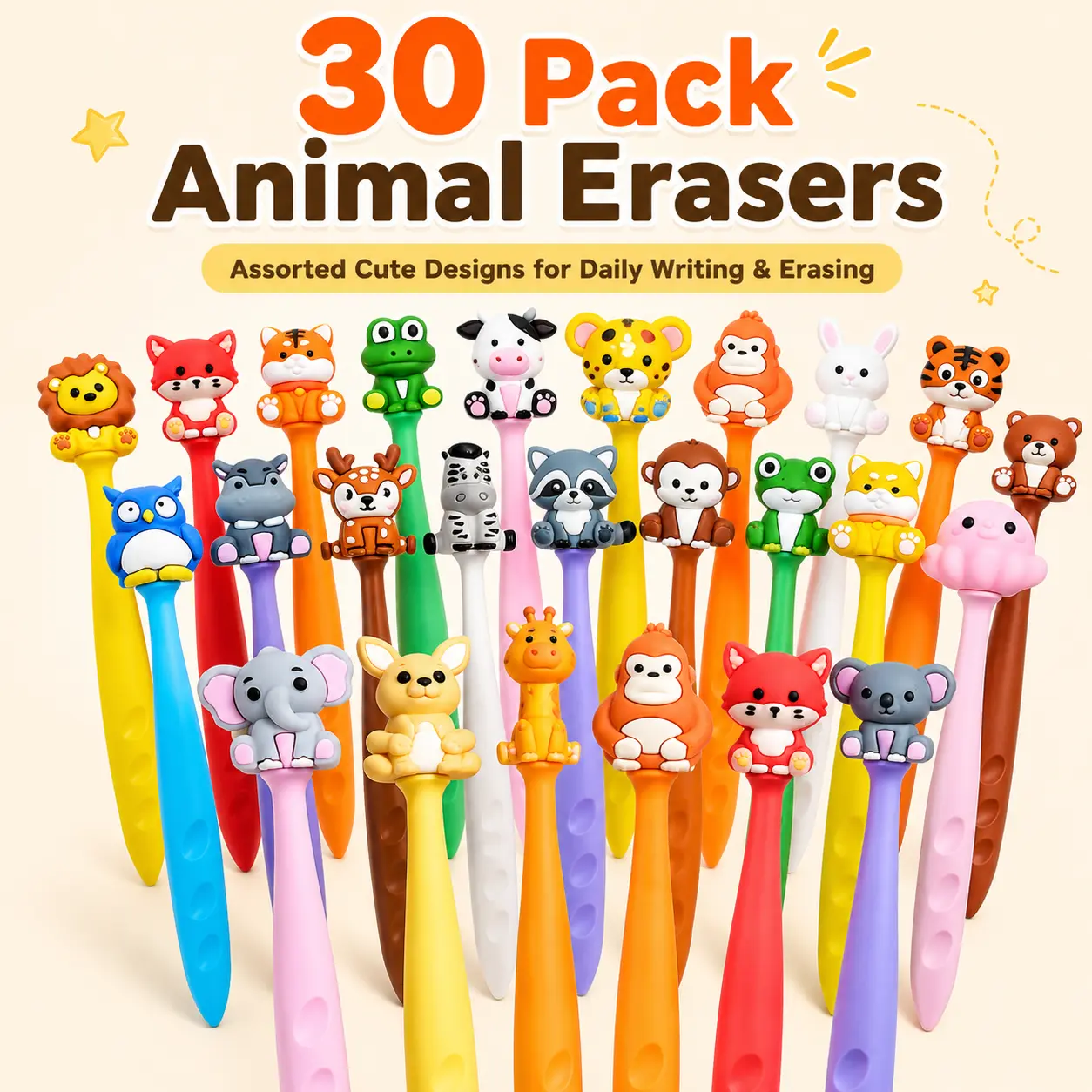 ONESHOW HOME Animal Styles Erasers - Office Stationery Correction Tool for School Students, Goodie Bags, Classroom Rewards, Party Favors, Secure Fit, DealsForYouDays, Practical Erasing, Journaling, Note-Taking, Decoration And Practical Erasing