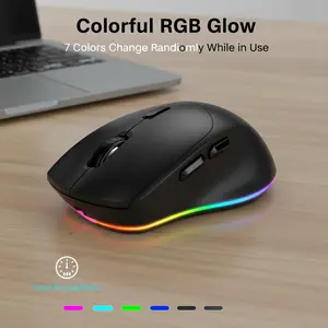 SABLUTE KM22MAX Rechargeable Silent Mouse with 7-Color RGB Lighting Lightweight Ergonomic Design for Work & Play Built-in Battery No Disturbance 95% Less Click Noise(non-bluetooth)