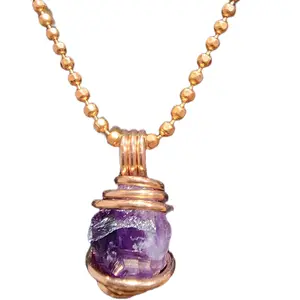 Raw Amethyst Copper-Wrapped Pendant – 24” Copper Ball Chain | Spiritual Protection & Inner Peace