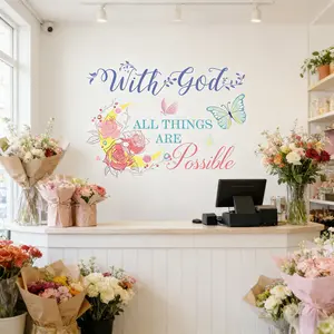 SITAKEYFMHK Looking for uplifting wall decor?"With God All Things are Possible" colorful verse decals with flowers and butterflies bring warmth and encouragement to any room, easy to apply and beautiful to display💛