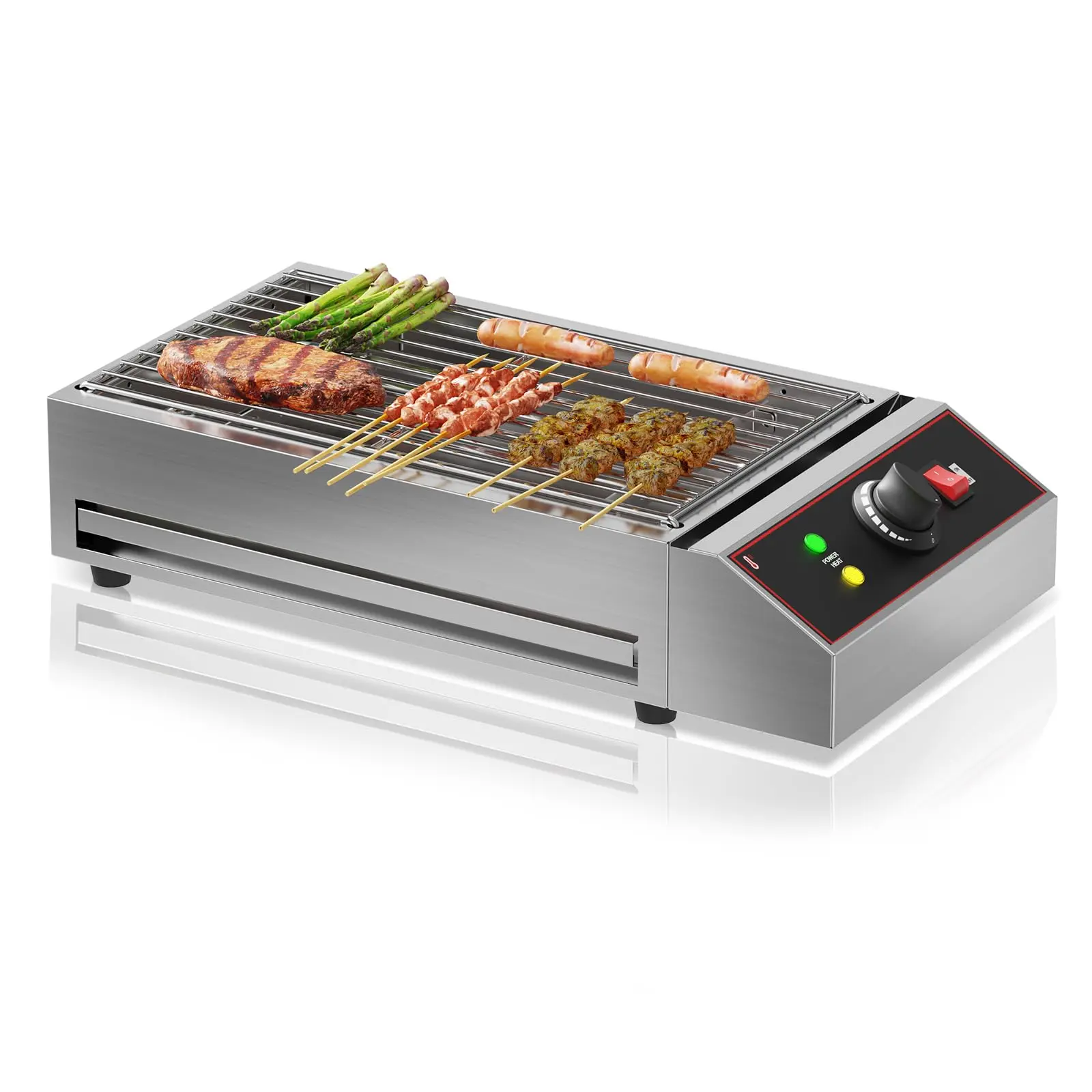 1800W Smokeless Corded Table Top Grill - Portable Barbecue with Stainless Steel Grilling Body and Adjustable Temperature Control