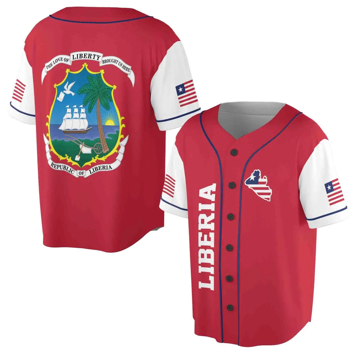 2025 Patriotic Republic of Liberia Coat of Arms Baseball Jersey - Official National Pride Apparel