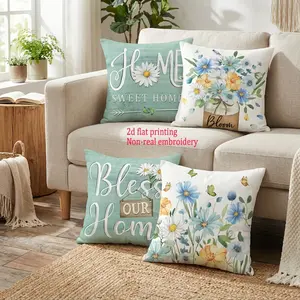 4pcs, Floral Printed Pillow Covers, Flowers Mason Jar Leaves Butterfly Spring Summer Seasonal Decor Cushion Covers, 45.72cm*45.72cm, Farmhouse Rustic Holiday Decor Throw Pillowcases for Porch Couch Sofa Living Room Outdoor, Without Pillow Inserts