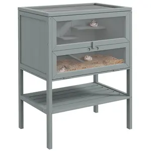 PawHut 3-Tier Wooden Hamster Cage Mice and Rat Cage Small Animals Hutch with Openable Top, Front Door, Storage Shelf, Gray
