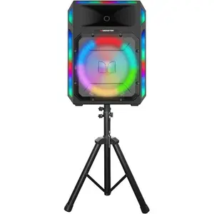 Monster X6 All-in-One PA Bluetooth Speaker System – Portable High-Power 600W Stereo PA Speaker with 15" Subwoofer, Beat-Synced LED Lights, TWS Pairing, Adjustable Tripod, Wired Microphone & Instrument Inputs, Wheels, Retractable Handle, Party & Event