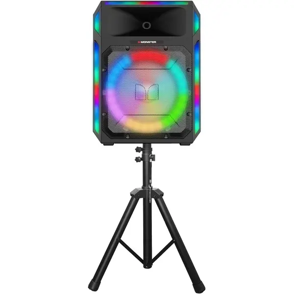 Monster X6 All-in-One PA Bluetooth Speaker System – Portable High-Power 600W Stereo PA Speaker with 15" Subwoofer, Beat-Synced LED Lights, TWS Pairing, Adjustable Tripod, Wired Microphone & Instrument Inputs, Wheels, Retractable Handle, Party & Event, Aud