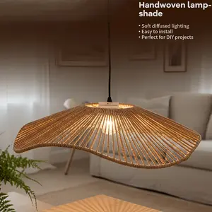 Handmade Woven Lampshade, Bohemian Style Lace Trim, Vintage Rattan Ceiling Decor, Soft Diffused Lighting, Living Room, Dining Room, Bedroom, No Bulb Included