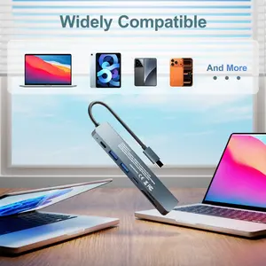 USB-C HUB, 7-In-1 Multiport Adapter, Type C Ports, Supports USB 3.0 5gbps, 4K HD TV, 100w PD Fast Charging, SD/TF Card Reader, for Macbook Pro/iPad Pro/xps, USB C Dongle