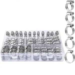 Stainless Steel Hose Clamp Set, Adjustable Hose Clamp Kit with Screwdriver, Suitable for Car, Pipe, Radiator