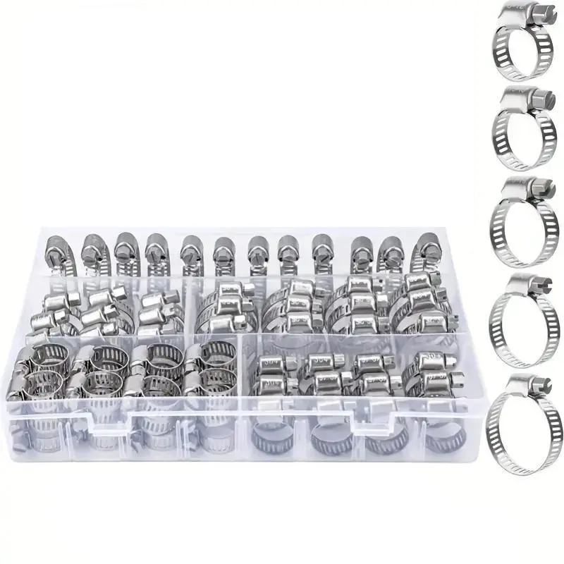 Stainless Steel Hose Clamp Set, Adjustable Hose Clamp Kit with Screwdriver, Suitable for Car, Pipe, Radiator