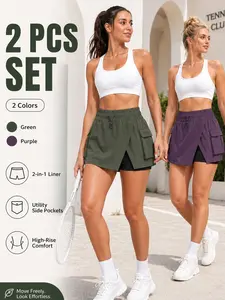 Women's 2-Pack Casual Sporty Layered Shorts, Multi-Pocket Workwear Skirt, Ideal for Outdoor Activities, Hiking, Golfing