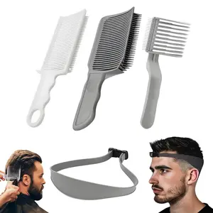 Hair Styling Tool Set, Hair Cutting Kits, 4 Counts/set Hair Cutting Comb & Silicone Hair Cutting Band & Curved Positioning Comb & Flat Top, Heatless Styling Tools for Men, Hair Cutting Accessories