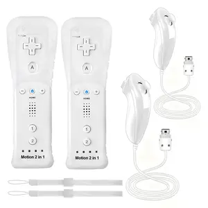 TXKX 2Pack Motion Plus Wii Remote Controllers with Nunchucks,Wii Remote Controllers with Built in Motion Plus Compatible for Wii U Consoles(White)