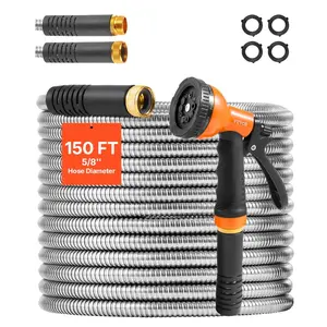 VEVOR Metal Garden Hose 100 ft, Rust Proof Stainless Steel Water Hose, Heavy Duty Backyard Hose with 10 Function Nozzle, No - Kink Flexible Water Pipe, Lightweight Metal Hose for Yard, OutdoorVEVOR Super Brand Day