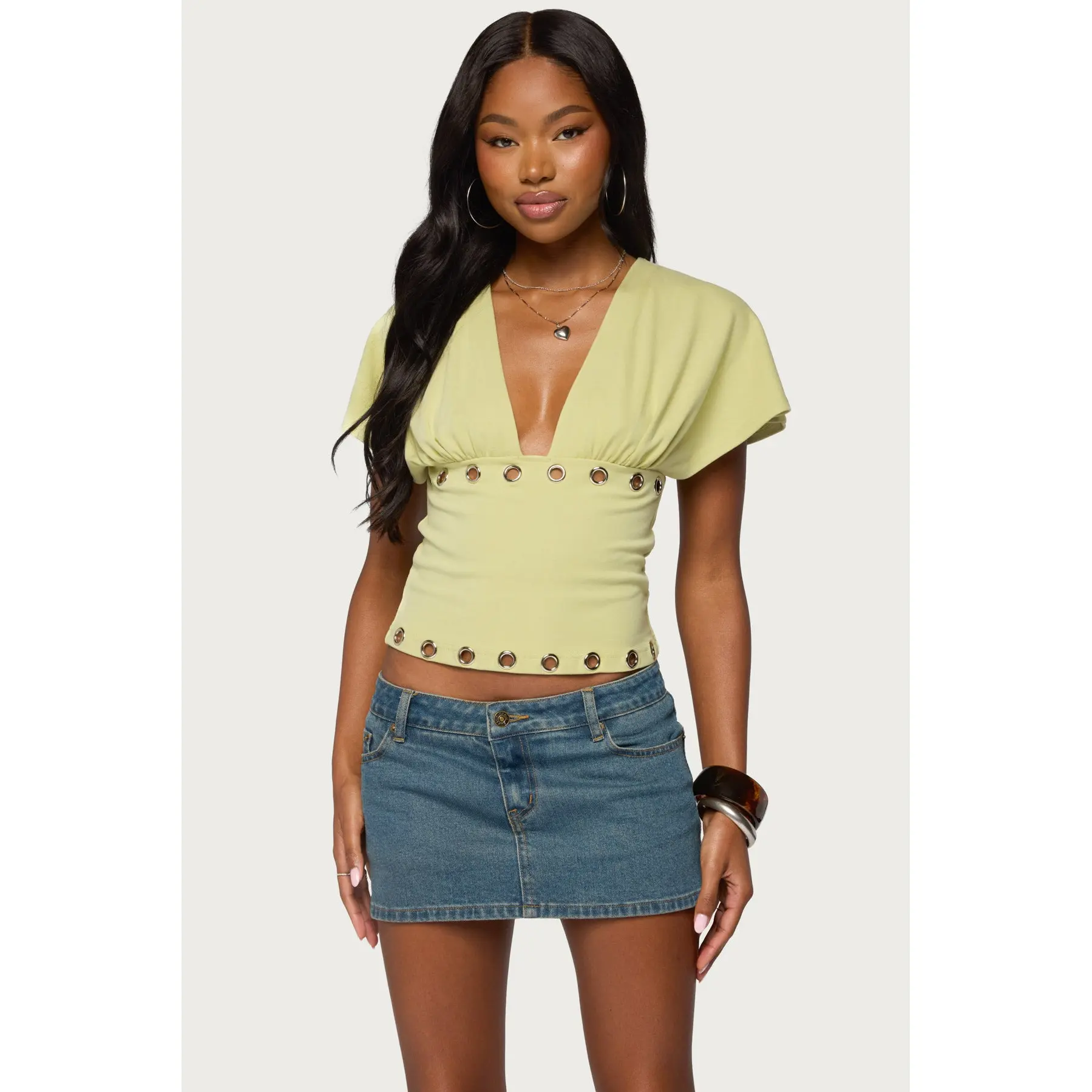 Isi Grommet Flutter Plunge Neck Top