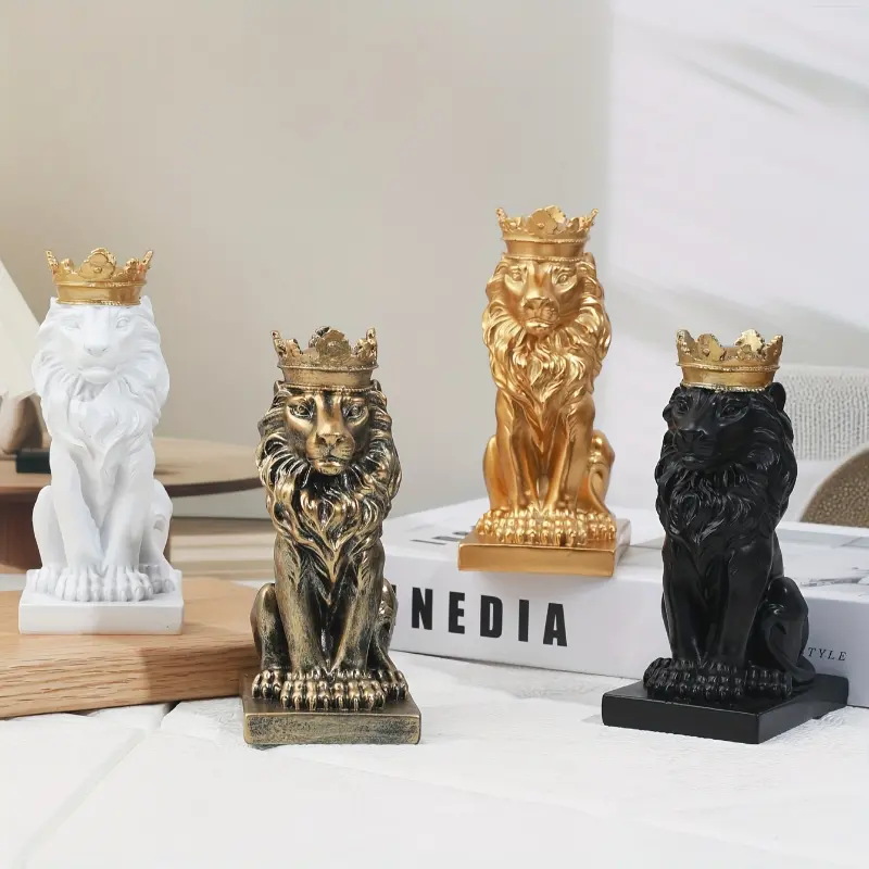1pc Rustic Bronze Cordless Resin Crowned Lion Statue - Regal Home Decor Collectible, Animal Sculpture for Mantel, Room Display Home Supplies, Animals