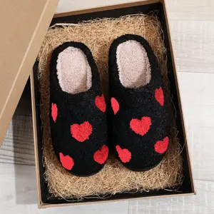 Winter Peach Heart Cotton Slippers for Women Indoor Home Plush Warm Shoes Couples Valentine's Day Gifts love  in  comfy  slippers