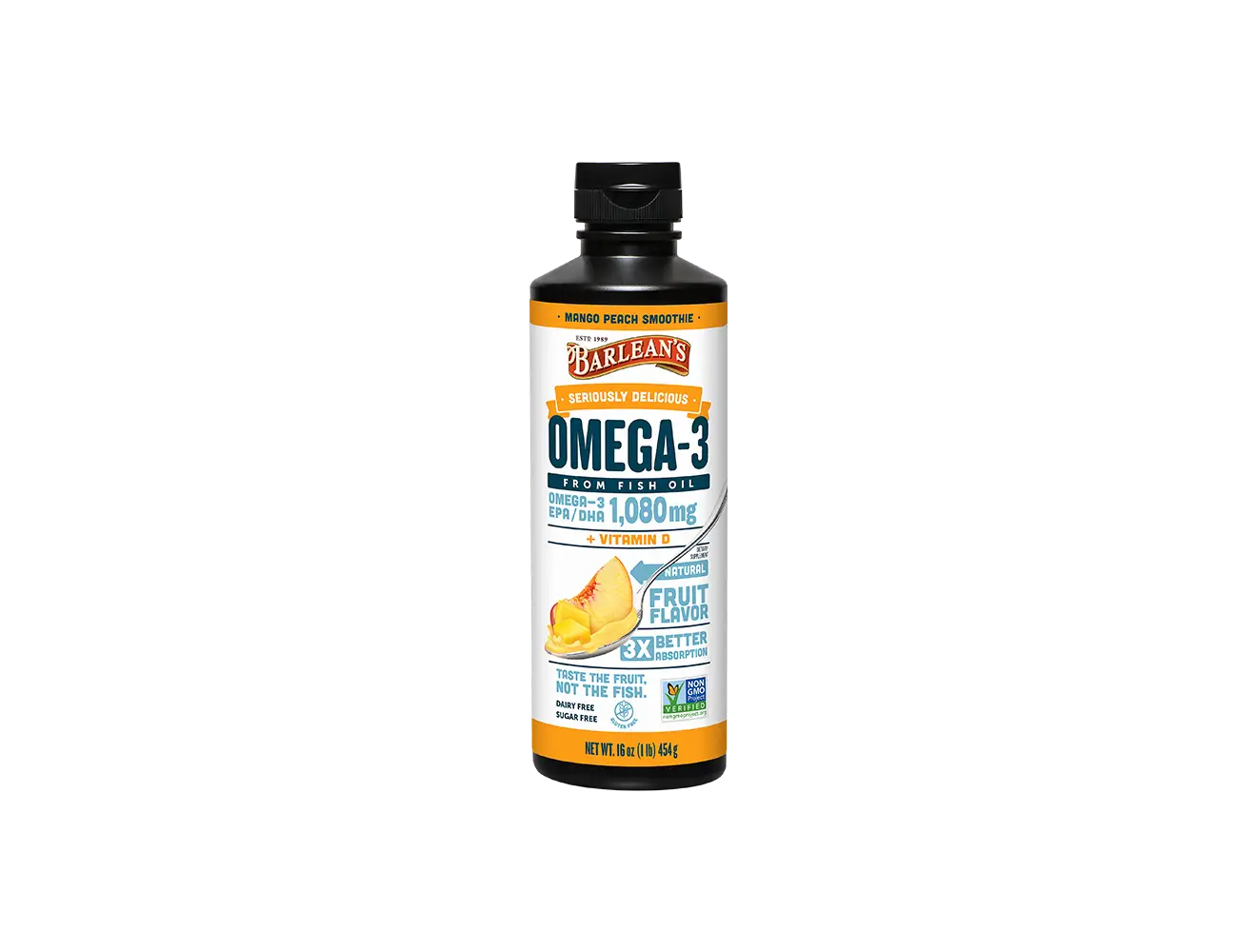 Barlean's Mango Peach Smoothie Fish Oil + Vitamin D3 Dietary Edible Dietary Edible Dietary Edible Healthcare Fitness Supplement