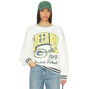 The Wild Collective Packers Oversized Baggy Sweatshirt in Vintage White