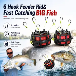 6-Hook Anti-Snag Rig with Bait Cage - Fast-Setup Feeder Fishing Equipment for Carp, Easy to Catch Larger Fish