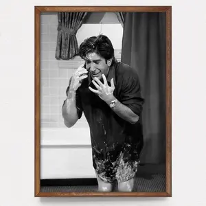 Funny Bathroom Wall Art Friends TV Show Comedy Print for Restroom Decor, Ross Geller Humorous Black White Wall Art Men Toilet Room B