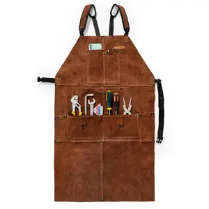 YESWELDER Heavy Duty Cowhide Leather Welding Apron | 41" Length Flame Retardant Apron with 6 Storage Pockets for Welders, Blacksmiths, Woodworkers