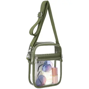 Clear Crossbody Makeup Bag Stadium Approved - Fits Phone & Essentials | Waterproof, Zipper Adjustable Strap for Concerts & Sports Events