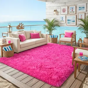 BLIOWL Rose Red Plush Shaggy Rug, Ultra Soft Fluffy Thick Carpet for Living Room Bedroom, Summer Home Decor, 4th of July Patriotic Decorations, Non-Slip Floor Mat, Cozy Aesthetic Room Decor, Includes 4 Carpet Stickers, Multi Sizes