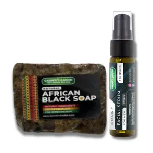 Vitamin C Serum for face with Vitamin E, Fragrance-free Dark Spot Remover, Glow Boosting, Hydrating, and Anti Aging | bundled with 1/2 lb Premium Handmade African Black Soap