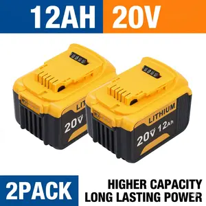 1/2 Pack 12Ah High-Capacity Rechargeable Power Tool Lithium-Ion Replacement Batteries, Compatible with DEWALT 20V Power Tools, Fits DCB200, DCB206 Models, Power Tool Battery, Rechargeable Battery