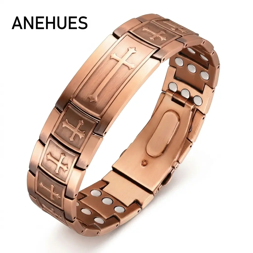 Anehues Copper Bracelet for Men 3X Strength,Magnetic Bracelet Copper Jewelry with Powerful 3800 Gauss Magnets,Premium Fold-Over Clasp,Pulsera Magnética de Cobre,summerwins