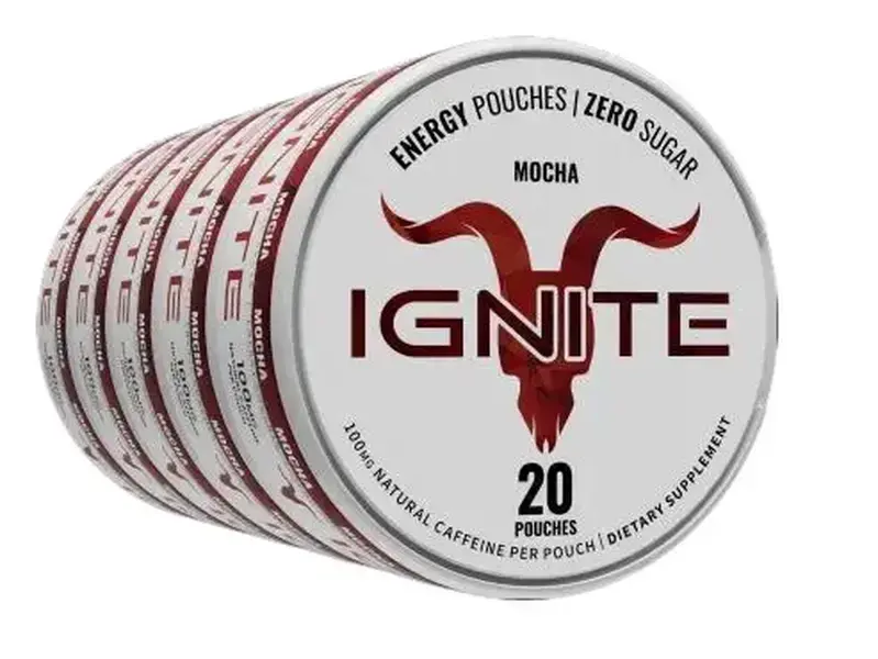Ignite Energy Caffeine Pouches, Mocha | 5 Packs (100 Total) | 100mg Caffeine per Pouch | 20 Pouches per Pack | Sugar-Free