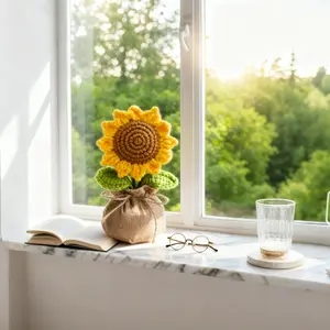 1Pc Handmade Crochet Sunflower Potted Plants，Desk Decor，Car Plant Accessories，Home & Kitchen Decor，Mini Cute Plants，Non-Wilting Flowers，Encouragement Gift，DeskDecor，HomeDecor，Birthday/Christmas Gift，NonWiltFlower，CrochetCrafts