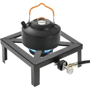 Camping Single Burner Stove, Portable Single Burner Outdoor Gas Stove Propane Cooker, Adjustable 0-20Psi Regulator Hose, 9.84'' Outdoor Propane Stove Cooker for Camping, Picnic