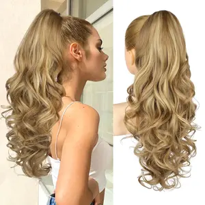 Blonde with Highlights Ponytail Extension - 24 Inch Claw Clip in Ponytail Hair Extensions for Women, Long Curly Ponytails Synthetic Claw Clip in Pony Tails Hairpieces Daily  Burgundy Springtok