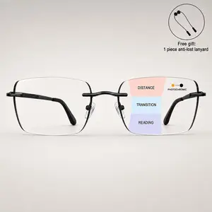 Progressive Multifocal Photochromic Reading Glasses for Men Women, Light Adaptive Rimless Readers, HD Clear Vision Eyeglasses for Reading, Computer & Outdoor Use