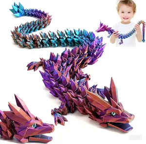 Large 3D Printed Dragon 35 inch- Articulated Crystal Dragon Toys with Wings, Big 3D Printed Animals ADHD Fidget Toy Gifts for Desk Decor, Perfect Desk Pet for Animal Collectors