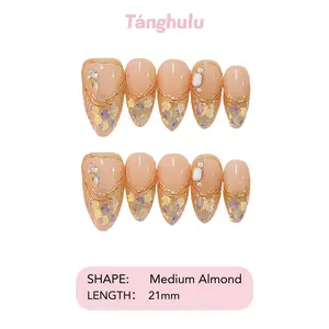 Tanghulu Nails-OPULENT NUDE Collection/Handmade Press On Nails/ Almond / Medium 21mm