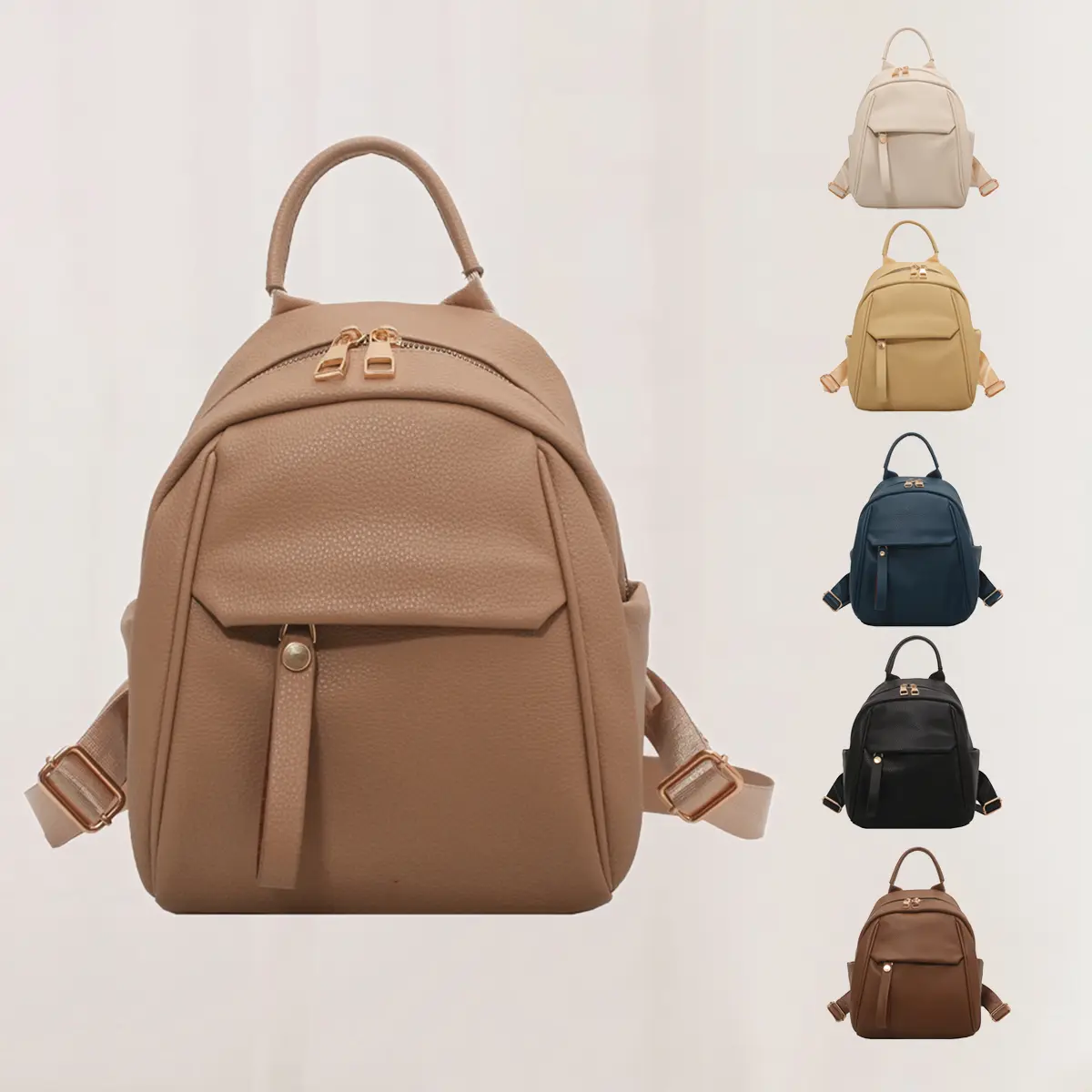 Women's Plain Soft PU Leather Backpack - Lightweight Casual Female Daypack with Top Handle, Multi-Functional for School Daily Use