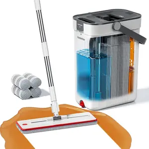 Homettler Stainless Steel Lightweight Flat Mop and Bucket Set - 3-Compartment System with Separate Dirty/Clean Water, Wall & Floor Wet/Dry Cleaner, 6 Microfiber Pads, Stainless Steel Brush head perfect christmas gift cleaning exprimidora cubeta