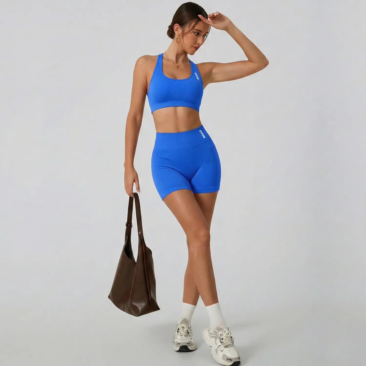 Dfyne Women's 2-Piece Impact Activewear Set - Seamless Halter Sports Bra & Butt-Lifting Shorts, High-Stretch Fabric, Athleisure Clothes, Sporty Outfits, Workout Daily Wear, Yoga Clothes Set for Yoga & Everyday Activity, Athleisure Breathable Clothes, Ever