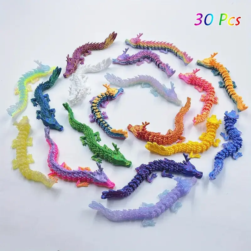 30pcs 3D Printed Mini Dragon Models, 5.1 Inches, Multiple Colors, Jointed Anime Figurines, Home Decor, Car Ornament, Halloween Christmas Gift!
