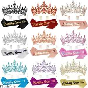 Baroque Rhinestone Birthday Queen Accessory Set - Stylish Accessories Including Sash With Pin, Crown Tiara Headband, Shiny Decorations, Comfortable Wear for Birthday Parties, Elegant Celebration outdoorfun