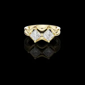2.00 TCW Elegant Lab Grown Ring Featuring Dual Princess Diamonds in a Sculpted Interlocking Wave Setting