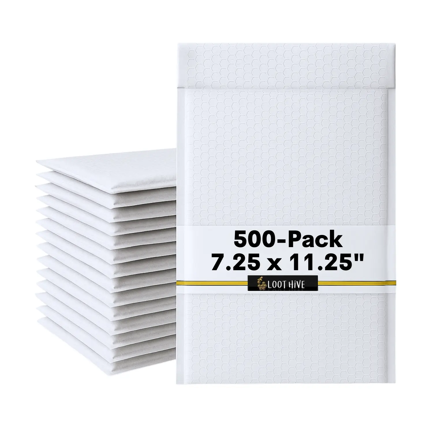 Loot Hive #1 Bubble Mailers 7.25x11.25" 500-Pack White Poly Padded Envelopes for Shipping Durable Protection Self-Sealing Tear Strip Office Supplies Office Stationery Supplies