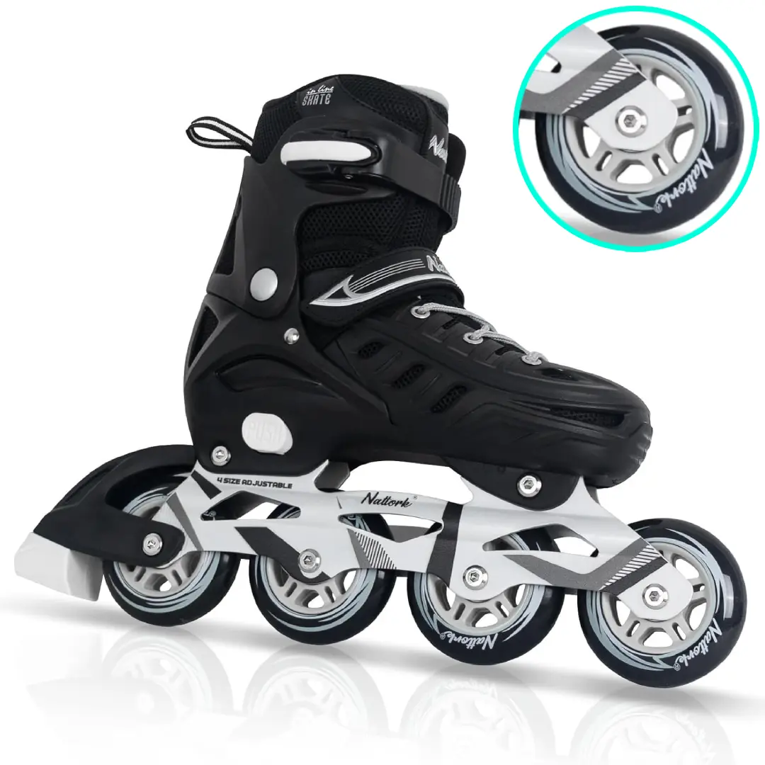 Nattork Youth & Young Adult Adjustable Inline Skates, 4 Size Expandable 84-90MM Large PU Wheels, Breathable Vent Shell, Casual Fitness Blades for Teens & Young Adults, Indoor Outdoor Sport