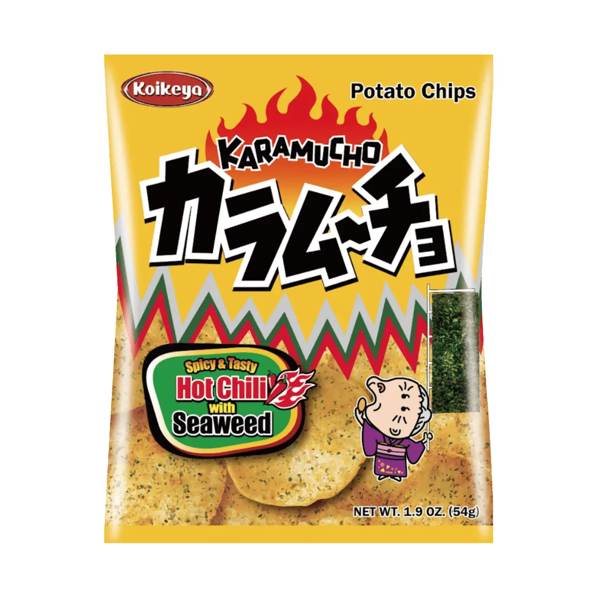 KOIKEYA Karamucho Potato Chips, Spicy Seaweed Flavor, Thin Cut, 54g - Japanese Snack