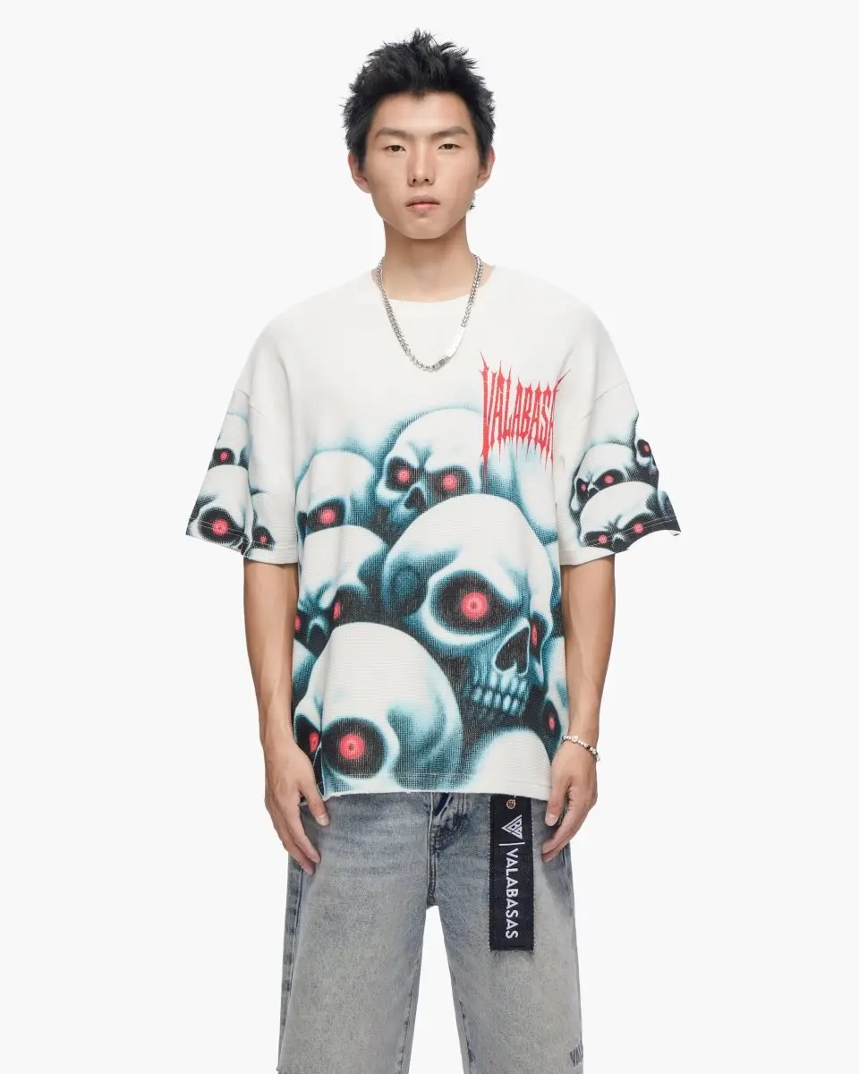 Men's Grave Digger Skull Graphic Short-Sleeve Cotton Thermal Tee, Menswear Casual Top, Tops