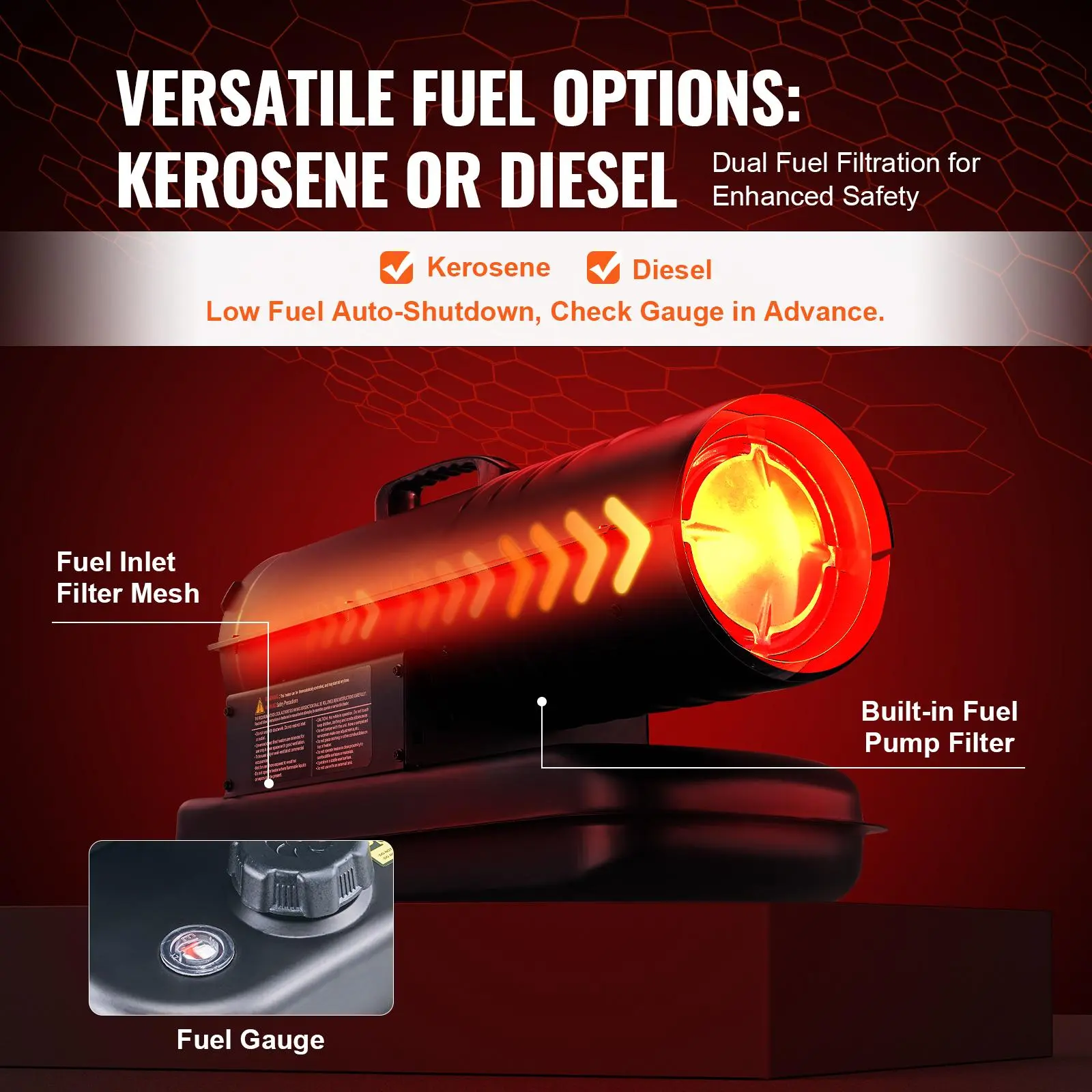 【Backtoschool】VEVOR Kerosene Forced Air Heater, 70000 BTU Portable Torpedo Diesel Space Heater with Thermostat, 5 Gallon Tank Energy-Efficient heavy-duty Heater, for Indoor Outdoor Use Workshop Industry